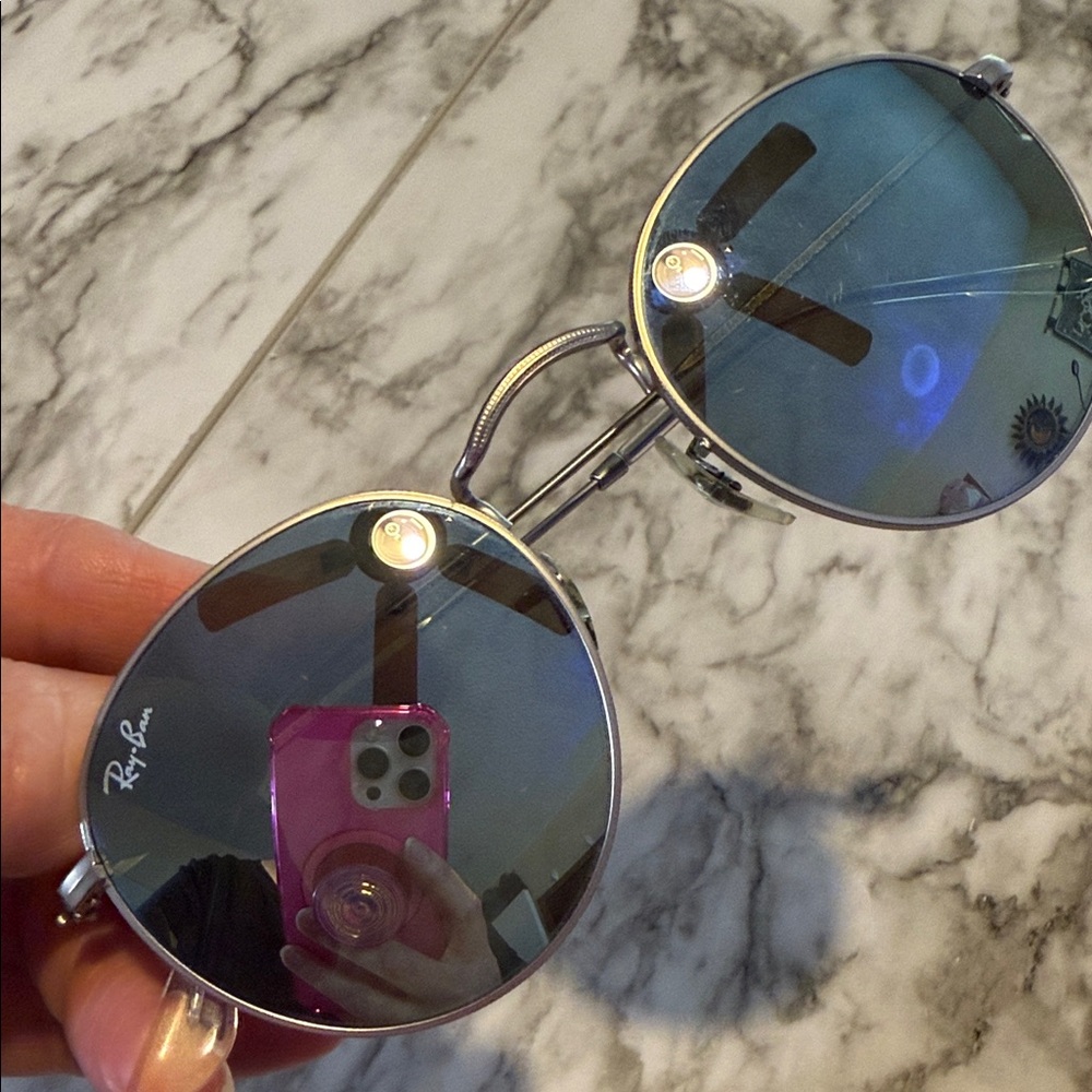 Ray-Ban Authentic Round Silver Frame Sunglasses W… - image 1